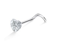 Stone Heart Shaped Silver Curved Nose Stud NSKB-625